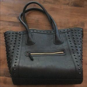 Black leather tote bag